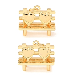 Chapado en Oro Real 18K Colgantes de latón, banco con dijes de corazón, chapado en rack, larga duración plateado, sin plomo y el cadmio, real 18 k chapado en oro, 16x20x7 mm, agujero: 3 mm
