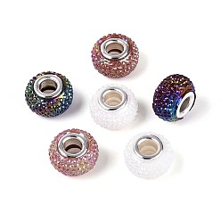 (52) Непрозрачная лаванда Европейские бусины из смоляных страз с большим отверстием, с платиновой латуни двойной ядер, рондель, разноцветные, 14x9 мм, отверстие : 5 мм