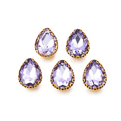 Средний Фиолетовый Шить на горный хрусталь, прозрачные стеклянные стразы, с настройками железного зубца, граненые, слеза, средне фиолетовый, 14.5x10.5x5.5 мм, отверстие : 1 мм