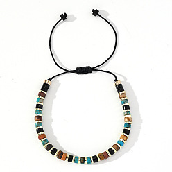 Смешанные камни Этнический стиль натуральные смешанные драгоценные камни столбчатые бусины плетеные браслеты из бисера для мужчин и женщин, с немагнитного гематита, внутренний диаметр: 11 дюйм (28 см)