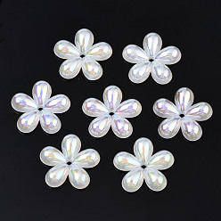 WhiteSmoke 5-Petal Electroplate Acrylic Bead Caps, Flower, WhiteSmoke, 19x20x4mm, Hole: 1.5mm