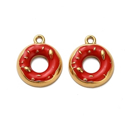 Красный 304 подвески из нержавеющей стали, пончик, с эмалью, реальный 18 k позолоченный, ионное покрытие (ip), красные, 17.5x15x3.5 мм, отверстие : 1.6 мм
