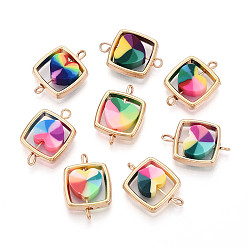 Золотой Подвески-соединители из полимерной глины в форме сердца и квадратной рамки CCB, с латунными двойными петлями, разноцветные, золотые, 20~21.5x14.5x4~5.5 мм, отверстие : 1~2 мм