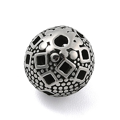 Antique Silver 304 Stainless Steel Beads, Round with Rhombus Pattern, Antique Silver, 10.5x10mm, Hole: 1.8mm