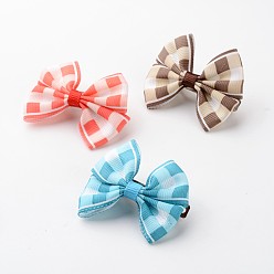 Mixed Color Iron Hair Barrette, with Handmade Woven Bowknot, Platinum, Mixed Color, 56x42x16mm