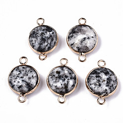 Джаспер Кунжут Соединители кунжутной яшмы / киви-яшмы, с легкой позолоченной латунной фурнитурой, граненые, плоско-круглые, 23~24x15~15x5~6 мм, отверстие : 2 мм