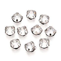 Платина Плоская круглая вышивка стразами, стекло горный хрусталь, с настройками латуни, аксессуары для одежды, граненые, платина, 5x3 мм, отверстие : 0.7~0.9 мм