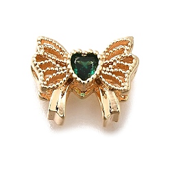 Зеленый Латунные стеклянные бусины, без кадмия, без никеля и без свинца, реальный 18 k позолоченный, бантом, зелёные, 9x11x5 мм, отверстие : 1.6 мм