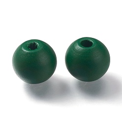 Dark Green Painted Natural Wood Beads, Round, Dark Green, 16mm, Hole: 4mm