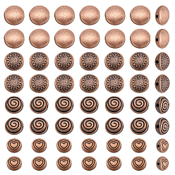 Красная Медь 120 шт 4 стили бусины из сплава в тибетском стиле, плоско-круглые, Красная медь, 6~10x3~5 мм, отверстие : 1~1.5 мм, 30 шт / стиль