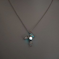 Птица Сплав с люминесцентной смоляной бусиной внутри подвески ожерелья для женщин и мужчин, платина, птица, 17.72 дюйм (45 см)