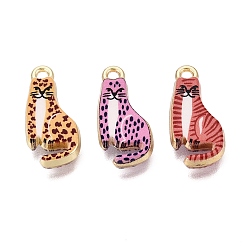 Mixed Color Printed Alloy Pendants, Rack Plating, Cat Shape Charms, Cadmium Free & Nickel Free & Lead Free, Golden, Mixed Color, 21x10x3.5mm, Hole: 1.8mm