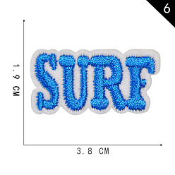 Синий Ткань для компьютерной вышивки самоклеящаяся/пришиваемая нашивка, аксессуары для костюма, слово серфинг, синие, 19x38 мм