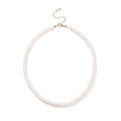 White Natural Pearl Beaded Necklace with Brass Clasp for Women, White, 16.14 inch(41cm)