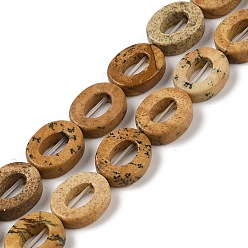 Пейзажный Джаспер Естественного изображения яшмы бисер нитей, Полый плоский овал, бусины с номером ноль, 12x10x3.5~4 мм, отверстие : 1.2 мм, около 20 шт / нитка, 9.61'' (24.4 см)