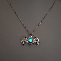 Bat Сплав с люминесцентной смоляной бусиной внутри подвески ожерелья для женщин и мужчин, платина, летучая мышь, 17.72 дюйм (45 см)