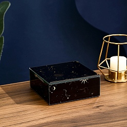 Черный Стеклянные и МДФ коробки для хранения украшений, футляры для сокровищ "солнце, луна, звезда" с бархатной подкладкой, квадратный, чёрные, 12x12x5 см