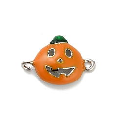 Тыква Подвески-соединители из латуни и оранжевой эмали на Хэллоуин, стойки покрытие, долговечный, без свинца и без кадмия, платина, тыква, 13x18.5x4.5 мм, отверстие : 1.4 мм