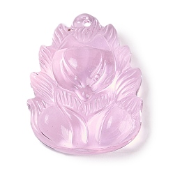 Бледно-Розовый Стеклянные подвески, лиса прелести, розовый жемчуг, 30x24x10 мм, отверстие : 1 мм