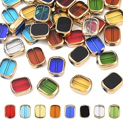 Mixed Color 40Pcs 8 Colors Transparent Handmade Lampwork Beads, Edge Plated, Rectangle, Mixed Color, 11.5x9.5x4mm, Hole: 1mm, 5pcs/color