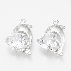 Platinum Alloy Cubic Zirconia Pendant, Dolphin, Platinum, 17.5x12.5x5mm, Hole: 1.4mm