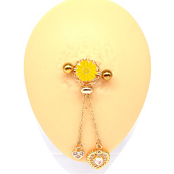 Сердце 316l хирургические соски-штанги из нержавеющей стали с кубическим цирконием, цепочка кисточка кольца для сосков, золотые, сердце, 14 мм, штифты : 1.6 мм