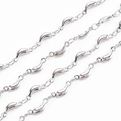 Stainless Steel Color Non-Tarnish 201 Stainless Steel Moon & Oval Link Chains, Soldered, Stainless Steel Color, 10x4x2mm, about 3.28 Feet(1m)/Strand