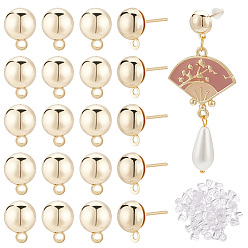 Настоящее золото 18K 20 шт. латунные серьги-гвоздики, с горизонтальными петлями и пластиковыми гайками 20шт., полукруглый, реальный 18 k позолоченный, 10.5x8 мм, отверстие : 1.5 мм, штифты : 0.7 мм