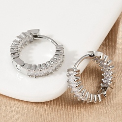 Платина Латунные микро проложить серьги обруча кубического циркония, долговечный, без кадмия и без свинца, платина, 14x4x16 мм