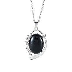 Obsidian Natural Obsidian Pendant Necklaces, with Stainless Ssteel Chains, 19.69 inch(50cm)