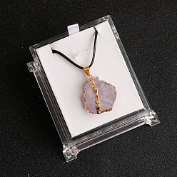 Аметист Подвеска из необработанного натурального аметиста с гальваническим покрытием, ожерелье на черном вощеном шнуре., золотые, 17.72 дюйм (45 см)