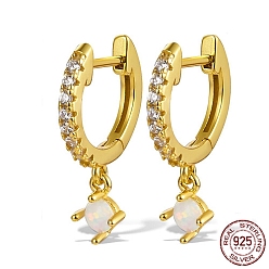 Настоящее золото 18K Серебряные серьги с опалом, реальный 18 k позолоченный, 12x12 мм