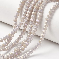 Гейнсборо Гальванические непрозрачные стеклянные бусины, с полным покрытием цвета радуги, граненые, рондель, светло-серые, 6x5 мм, отверстие : 1 мм, около 85~88 шт / нитка, 16.1~16.5 дюйм (41~42 см)