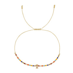 Letter I Браслеты с подвесками из латуни в богемном стиле, Браслеты из бисера и стеклянных бусин для женщин, буквы, золотые, Буква "i", 11.02 дюйм (28 см)