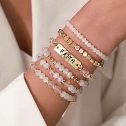 Белый 6 шт. 6 стили комплекты браслетов из сплава и смолы в богемном стиле с синтетическим кварцевым кристаллом, рондель, белые, 6-3/4 дюйм (17 см), 1 шт / стиль