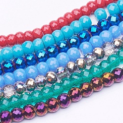 Mixed Color Glass & Electroplated Glass Beads Strands, Faceted, Drum, Mixed Color, 8x6mm, Hole: 1mm, about 40pcs/strand, 9.4 inch