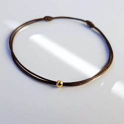 Coconut Brown Brass Round Ball Polyester Cord Braided Bracelets, Golden, Coconut Brown, 11.02 inch(28cm)