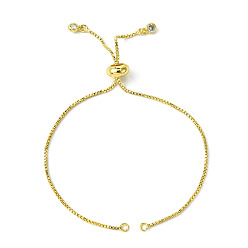 Golden 5Pcs Rack Plating Adjustable Brass Slider Bracelet Making, with Cubic Zirconia, Long-Lasting Plated, Golden,  11.8~12.2cm