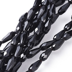Schwarz Glasperlen Stränge, facettiert, Träne, Schwarz, 10x4 mm, Bohrung: 0.8 mm, ca. 70~72 Stk. / Strang, 27.9 Zoll ~ 28.15 Zoll (71~71.5 cm)