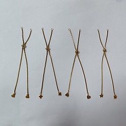 Golden 304 Stainless Steel Venetian Chain Bracelets, Slider Bracelets, for Connector Charm Bracelet Making, with Heart/Cross/Star Charms, Golden, 22x0.12cm