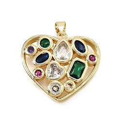 Разноцветный Латунные микро проложить кубического циркония подвески, сердце, долговечный, без кадмия и без свинца, стойки покрытие, реальный 18 k позолоченный, красочный, 24x26x4.5 мм, отверстие : 4.5x3.5 мм