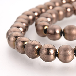 Copper Plated Electroplate Non-magnetic Synthetic Hematite Beads Strands, Matte Style, Round, Copper Plated, 8mm, Hole: 1.5mm, about 50pcs/strand, 15.7 inch