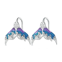 Blue Mermaid Tail Sterling Silver Dangle Earrings, Blue, 15x15mm