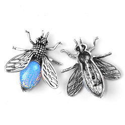 Опал Брошь пчелы из опалита, брошь в форме насекомого из сплава со стразами, античное серебро, 48x40 мм