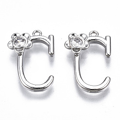 Letter C Латунные подвески, со стразами, без кадмия, без никеля и без свинца, алфавит, платина, letter.c, 18x12x2.5 мм, отверстие : 1 мм