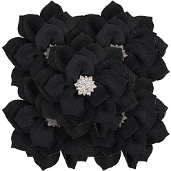 Черный Аксессуары для украшения из полиэстера и стразов, для украшения костюмов, цветок, чёрные, 77~80x26 мм