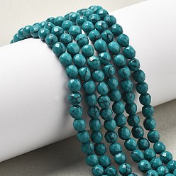 Синтетическая Бирюза Синтетических нитей бирюзовые бусы, окрашенные, граненые, круглые, 5~6 мм, отверстие : 0.8 мм, около 63 шт / нитка, 13.98 дюйм (35.5 см)