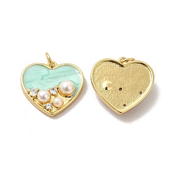Настоящее золото 18K Стойка металлическая латунная микропрофилированная кубическая циркония подвески, с прыгающими кольцами, эмалью и акриловой имитацией жемчуга, долговечный, без свинца и без кадмия, шарма сердца, реальный 18 k позолоченный, 18x19x5.5 мм, отверстие : 3.5 мм