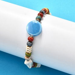 Светло-Голубой Браслеты из фарфоровых бусин ручной работы и синтетических бусин говлита для женщин, с фарфором и шармом из говлита, Небесно-голубой, внутренний диаметр: 2-1/4 дюйм (5.7 см)
