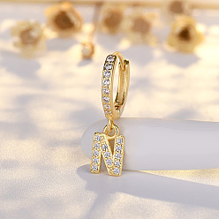 Letter N Латунные серьги-кольца из прозрачного кубического циркония, золотые, Письмо N, 24x7 мм